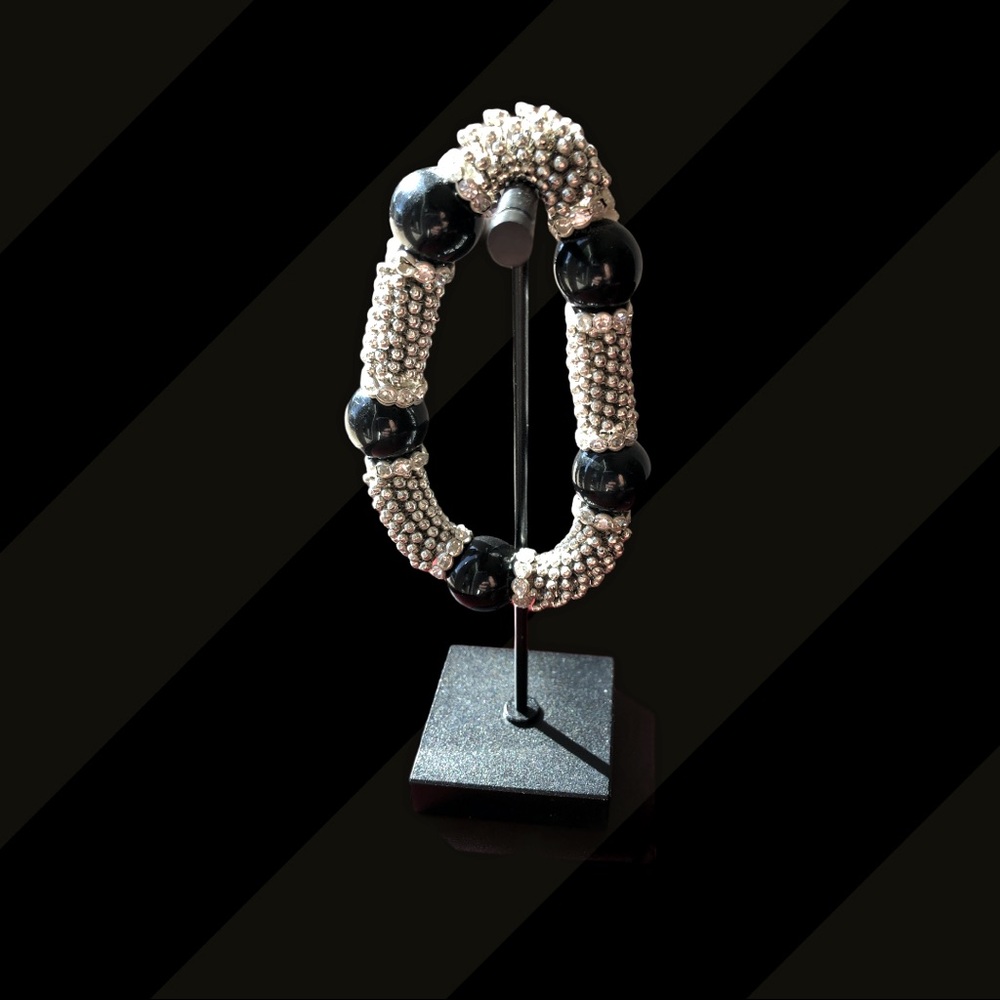Black & Silver Tone Beaded Bracelet